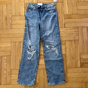 New H&M distressed straight leg jeans denim pants